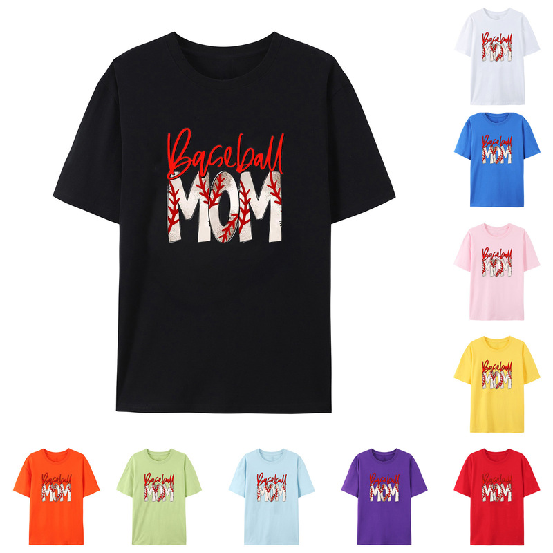 Parin-child cotton short-sleeved round neck cross-border European and American baseball mom baseball printed T-shirt Mother's Day T-shirt