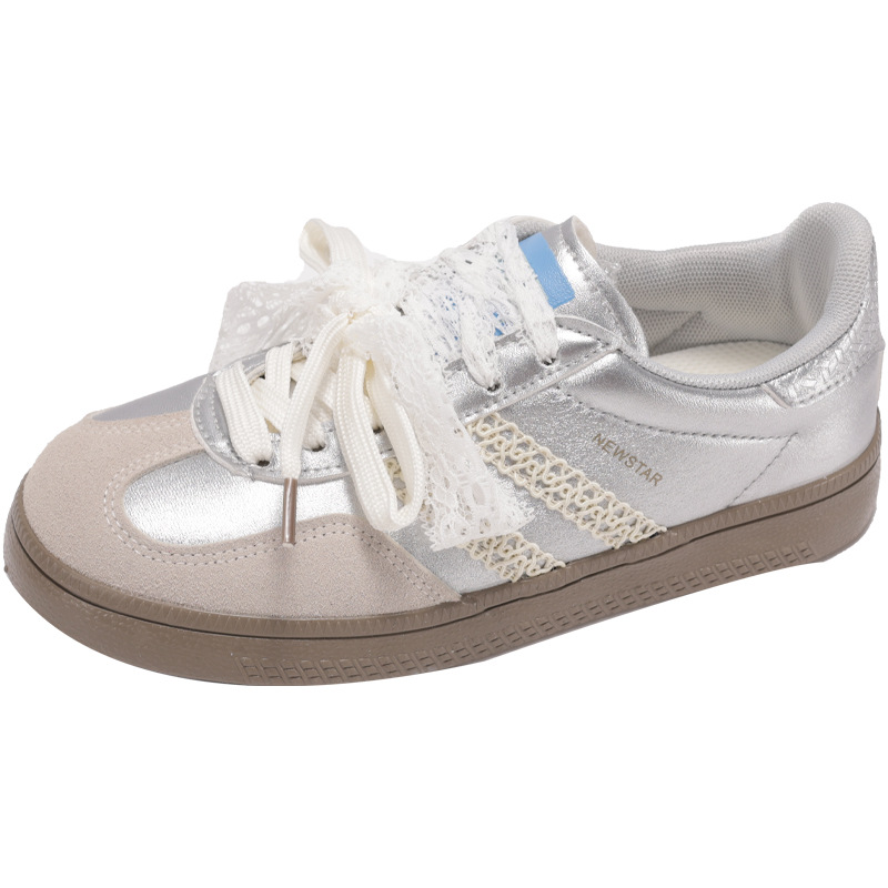 Ballet plateado estilo nicho retro alemán zapatos de entrenamiento femenino 2025 nuevos deportes primavera y otoño encaje plano zapatos casuales image 6