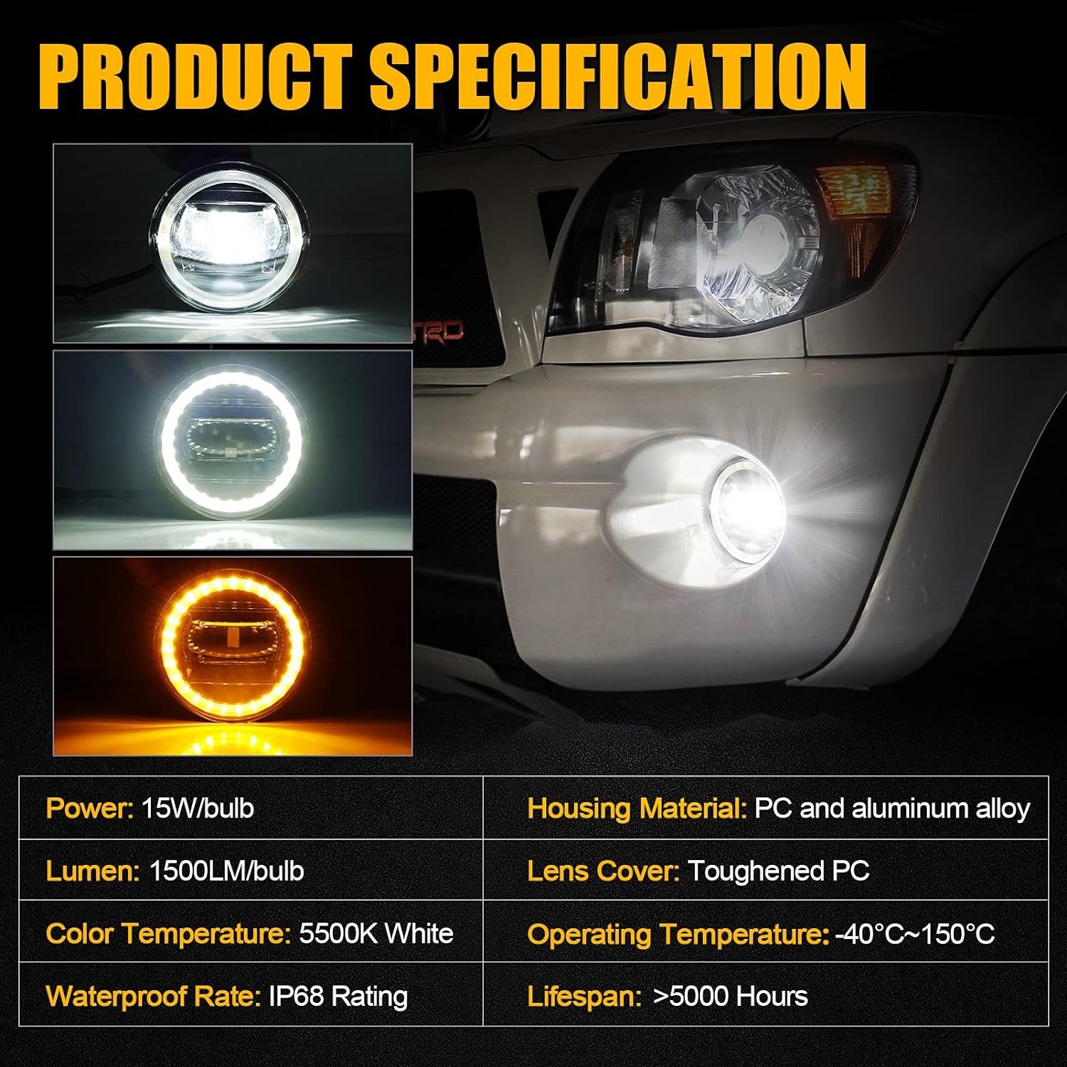 For 2005-2011 tacoma Tutu Daytime Running Turn Signal Car Lights Modified LED Fog Lights