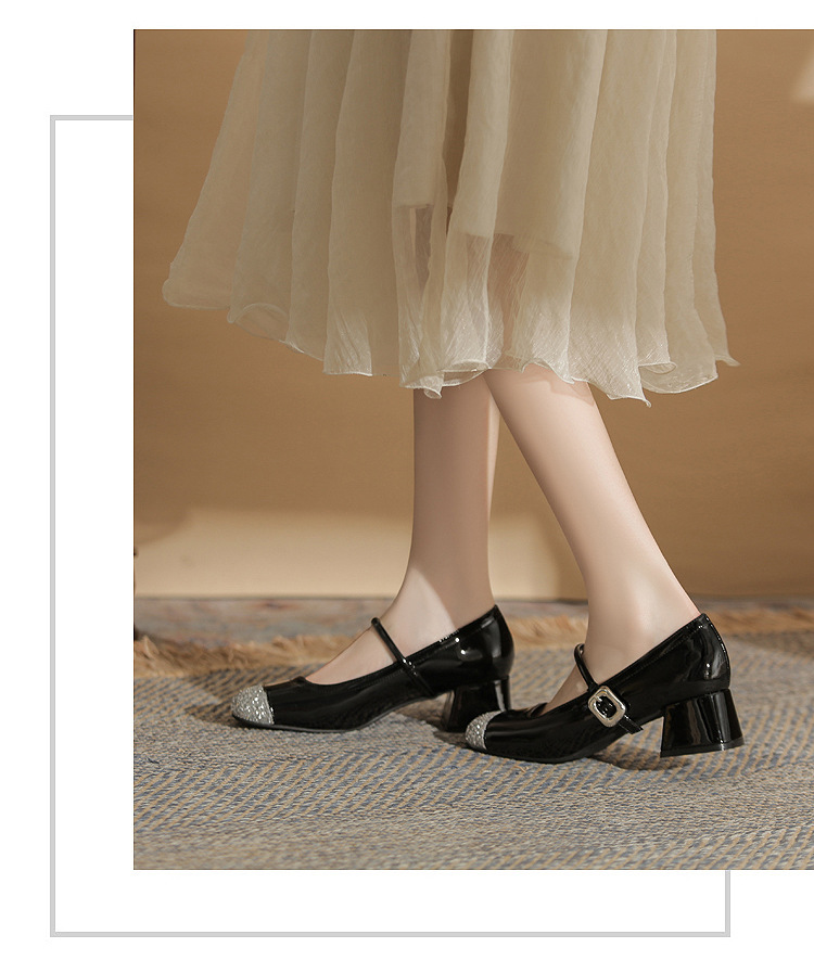 Giày Mary Jane nữ gót thô Jin Gang MY4506 da mùa xuân thu — Màu đen chi tiết 18