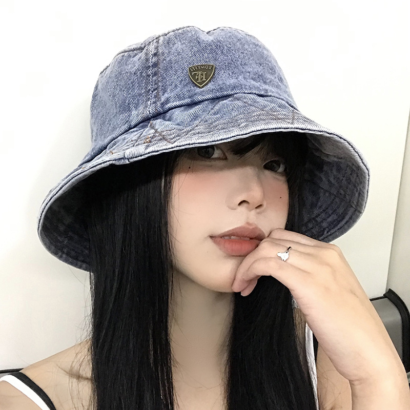 Sombrero de pescador de vaqueros para mujeres primavera y otoño retro sombrero de balde de agua muestra la cara pequeña versátil sombrero de protección solar contra el sol