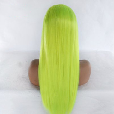Peruca verde fibra química frente encaje largo cabello recto europeo y americano encaje cabello largo cubierta LW0287