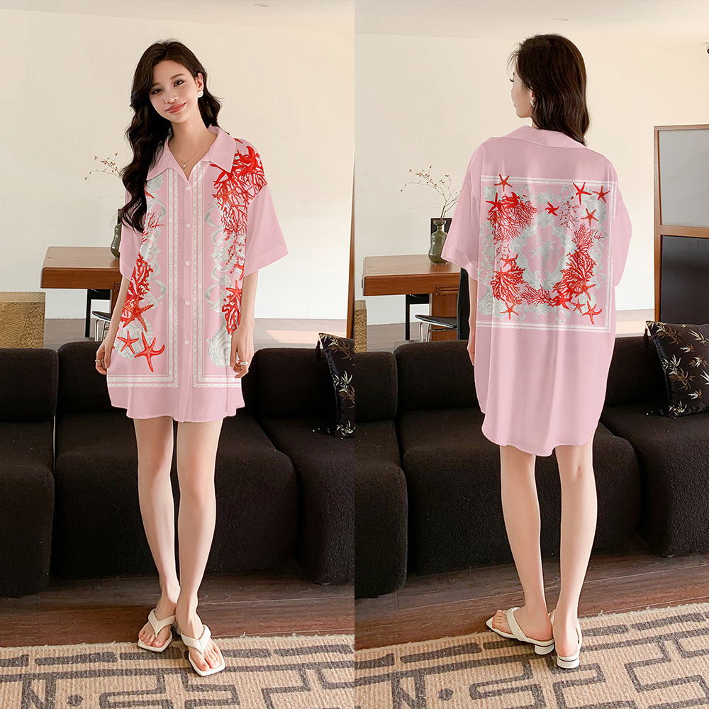 Nuevo pijama de verano de mujer satin chiffon cardigan cuello suelto cómodo lindo viento ropa de casa SQ21348