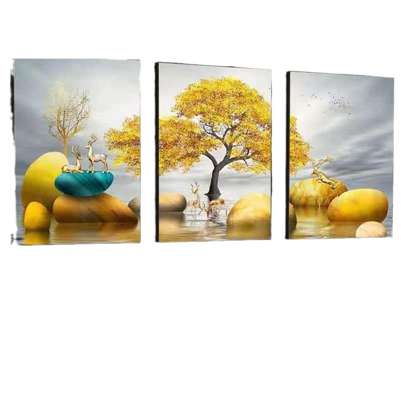新しいリビングルームの装飾画北欧風のソファーの背景の壁面の壁画の寝室のベッドの頭はレストランの3連画を掛けます。|undefined