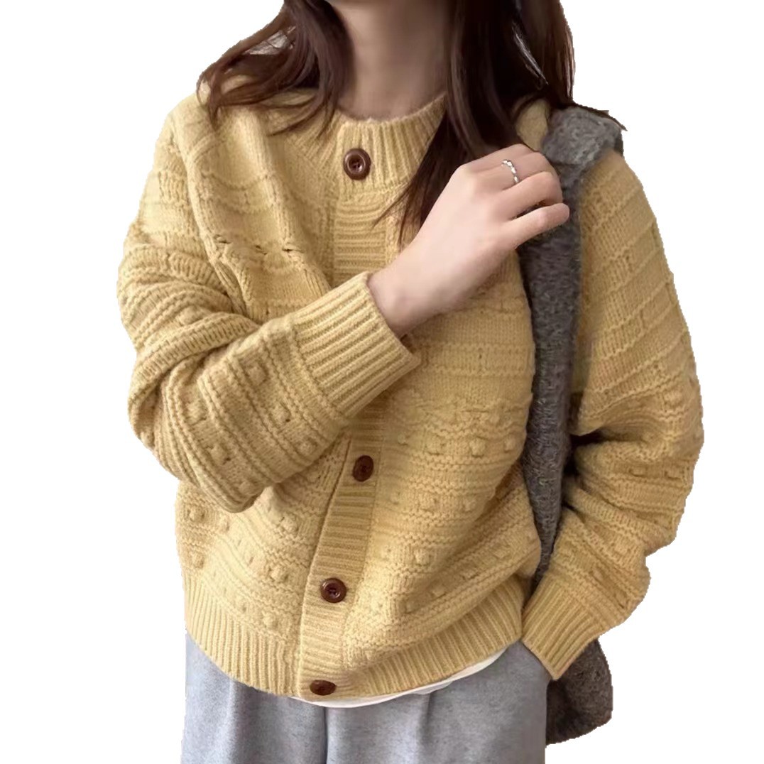 Cross-border coreano retro industria pesada gancho flor nicho de punto cardigan de mujeres otoño invierno nuevo cuello redondo abrigo suéter suelto image 6