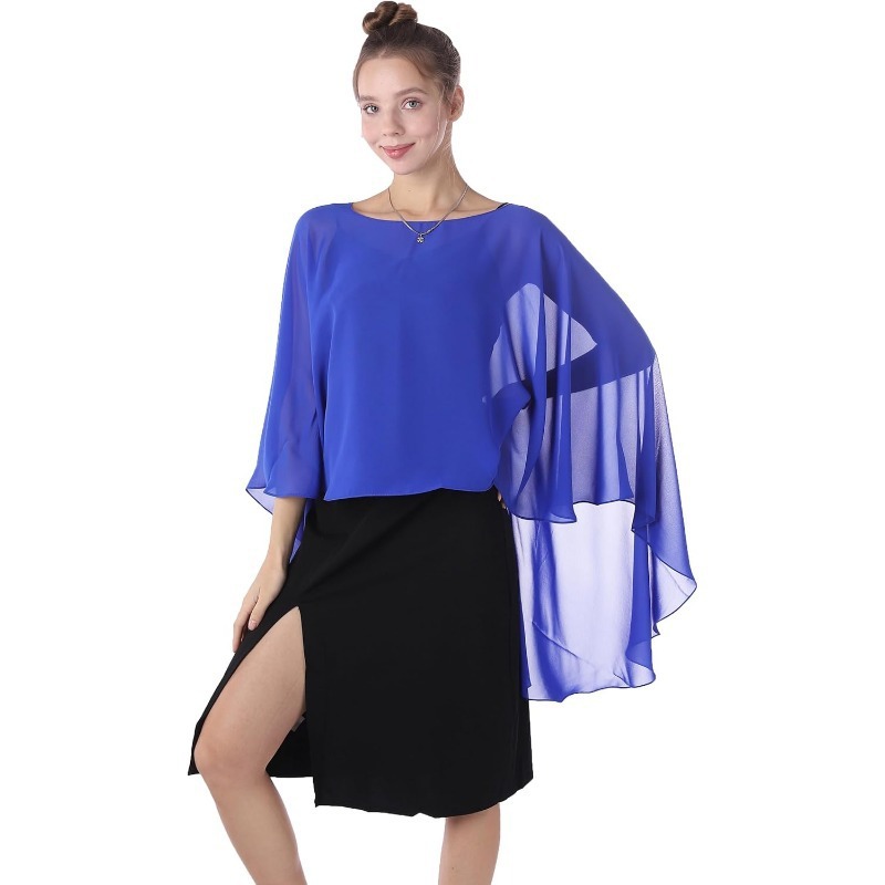 Summer thin shiffon breathable solid color cloak with a round collar