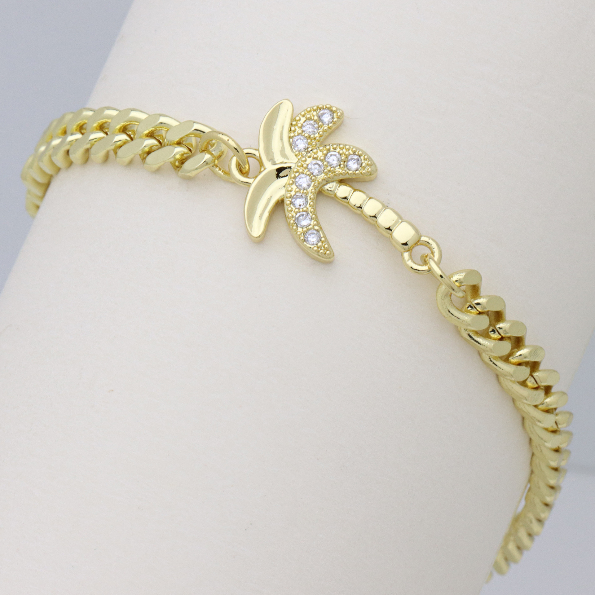 Women's Gender Wholesale Jewelry IG Style Four Leaf Clover Sun Starfish Copper Zircon 18K Gold Plated Inlay Bracelets Cuban Link Chain Curb Chain