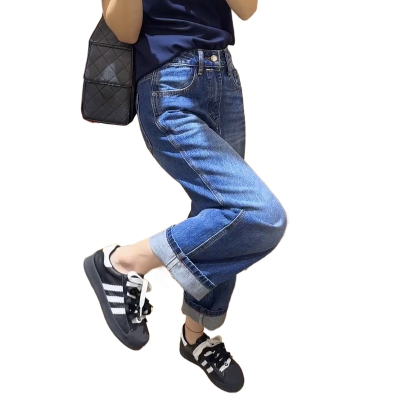 梨型身材窄版直筒牛仔裤女2025年新款小个子高腰显瘦九分法棍裤子|undefined