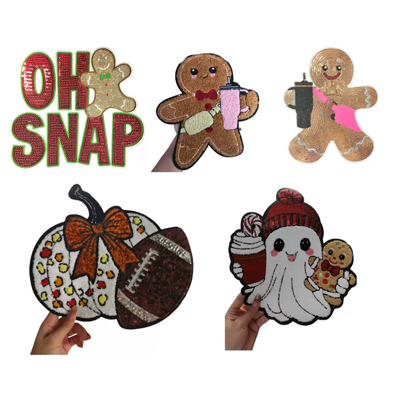 跨境万圣节系列姜饼人水杯南瓜搞怪幽灵创意可爱珠片熨烫大布贴