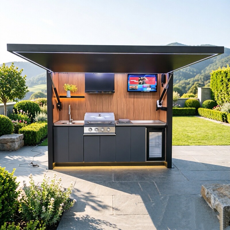 High-end outdoor integrated kitchen, all-in-one BBQ kitchen with a patio grill, made of 304 stainless steel and includes a refrigerator High-end outdoor integrated kitchen, all-in-one BBQ kitchen with a patio grill, made of 304 stainless steel and includes a refrigerator