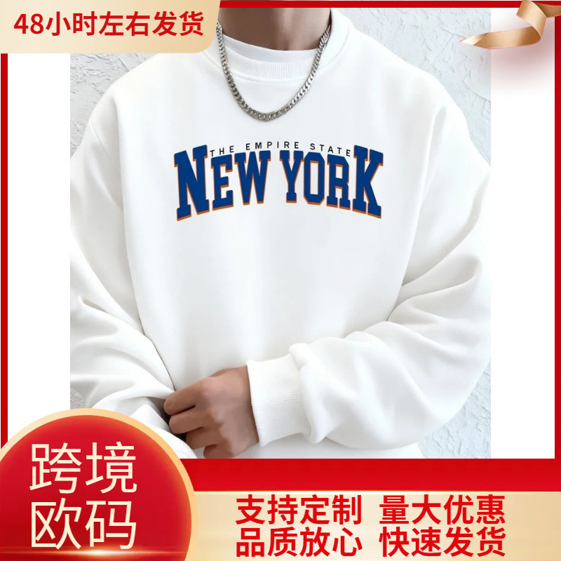 Empire State New York Printed Men's Pocket Sweatshirt Street Sports Sweatshirt O-Neck Casual Top Basic Clothing