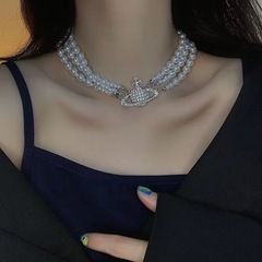 【直播货源】韩版西太后跨境 镶钻珍珠手链+项链多层星球脖颈女式