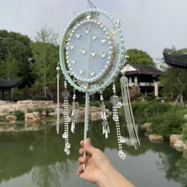 蓝色秀禾团扇小红书同款新娘扇子结婚高档团扇喜扇diy团扇材料包|undefined