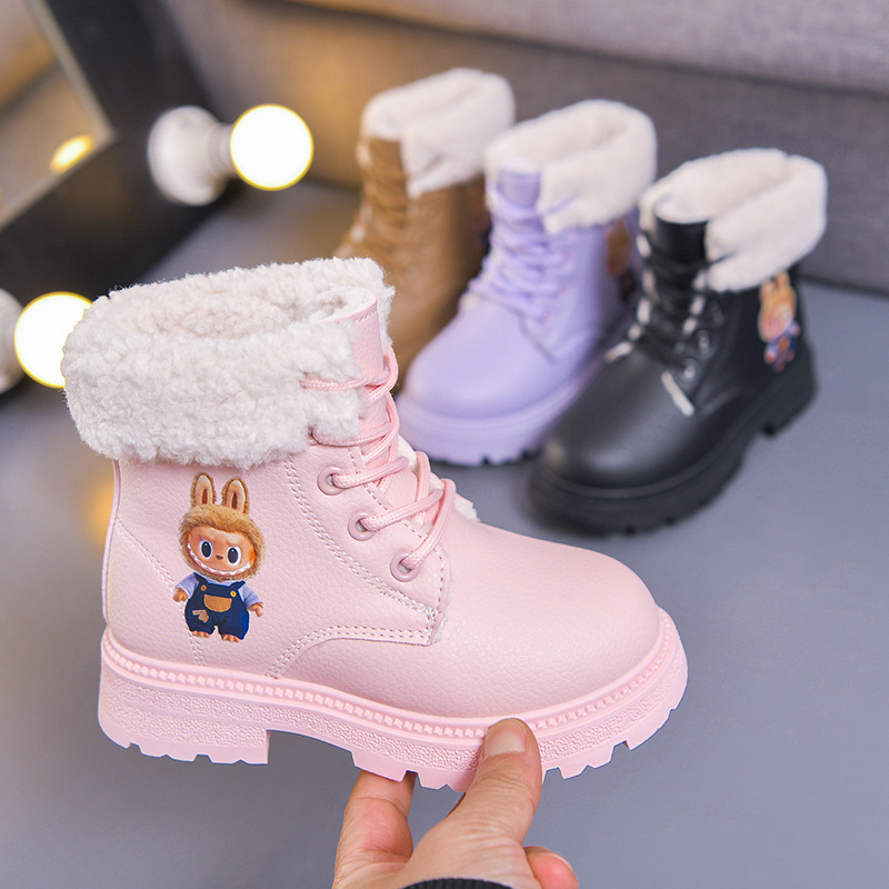 2025 Autumn and Winter Casual Boys and Girls Versatile Kidsren's Leather Boots Boots for Small and Medium-Sized Kidsren Cartoon Waterproof Leather Boots