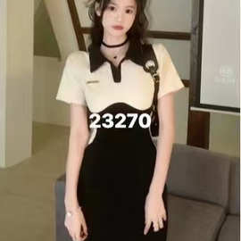 H23270春夏季2026巨好看修身辣妹小个子学院风短裙撞色炸街包臀连