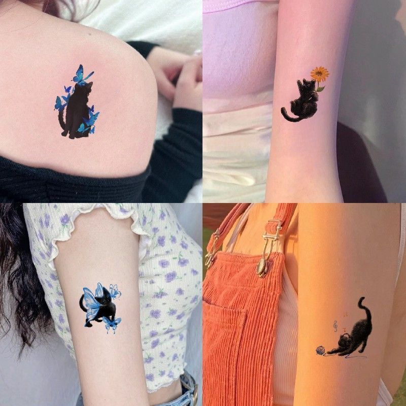 Cat Dancing with Butterflies, High-Looking Niche Colorful Tattoo Stickers, Butterfly Arm Collarbone, Sweet and Cool Sexy Artificial New Cat Dancing with Butterflies, High-Looking Niche Colorful Tattoo Stickers, Butterfly Arm Collarbone, Sweet and Cool Sexy Artificial New