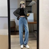 300斤特大码女装胖mm复古街头风牛仔长裤2025春秋新款高腰阔腿裤，女装牛仔裤，变形策服饰