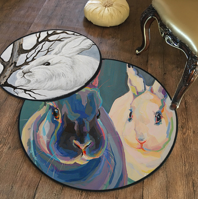 卡通圆形地毯兔年兔子图案防滑地垫复活节儿童卧室床边梳妆台脚垫