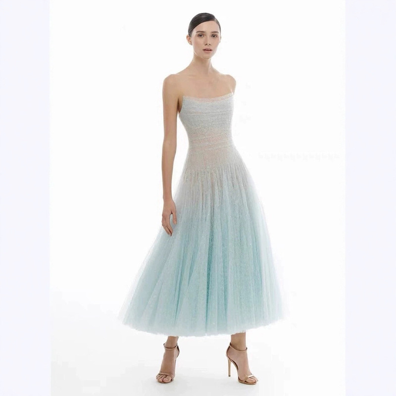 High-End Niche Fairy Dress, Beautiful Goddess Mesh Fishbone Long Dress, Small Dress, Wedding Dressing Gown