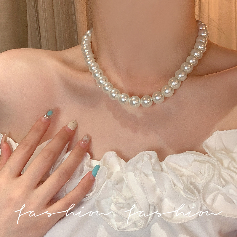 Collana da donna con perle di vetro in stile francese, versatile, elegante, alla moda, vintage, popolare online._voghion.com