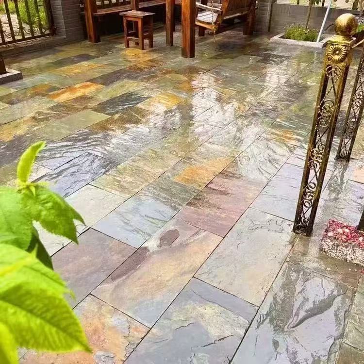 天然青石板锈色庭院花园防滑耐磨室外别墅广场仿古铺路文化石地砖