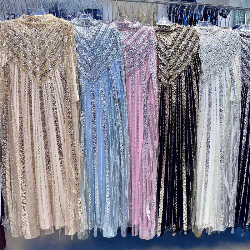 Foreign Trade Elegant Heavy-Duty Cover-Up Sequin Beaded Dress for Women 2025 New Middle Eastern Loose Muslim Long Dress