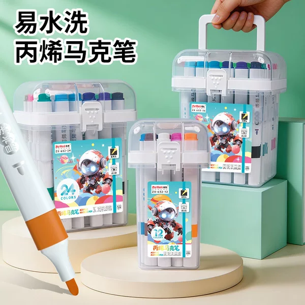 Children's Portable Bucket-Packed Acrylic Easy-Washable Markers for Students, Cute Drawing and Doodling Multi-Color Pens, Marker Pens t