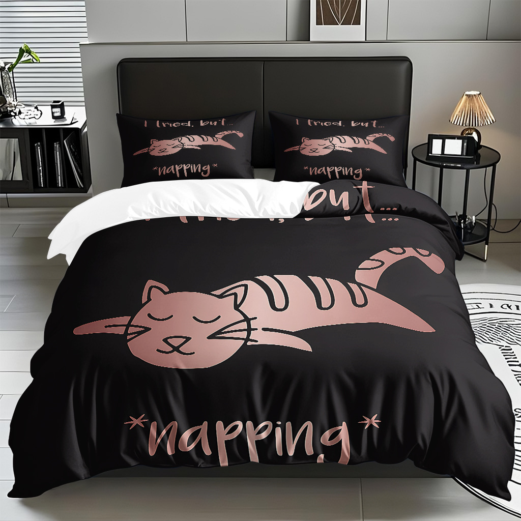 Transfronterizo textil doméstico molido caricatura gatito impresión digital suave permeable colcha colcha set fuente fábrica Temu / JIT