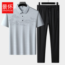 中老年男装爸爸服男士短袖t恤夏季翻领polo衫2025新款冰丝体恤衫T