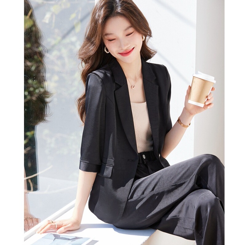 Mid-sleeve Suit suit Women's Summer Thin 2025 New High-end Acetic Acid Small Suit Jacket Professional Work Clothes