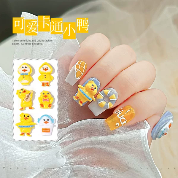 Online celebrity nail jewelry cute cartoon Resin yellow playing piano duck dopamine nail handmade accessories decoration