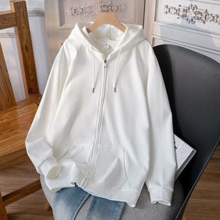 White Hooded Long-Sleeved Outwear for Women 2025 New Autum Outer Wear Slim Sweatshirt Sports Casual Zipper Cardigan
