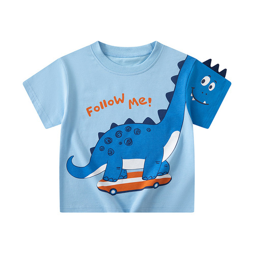 Korean Children's Summer Cross-border 3D Dinosaur Cartoon T-shirt for Kids, Wholesale Baby Clothes, Dropshipping One Piece