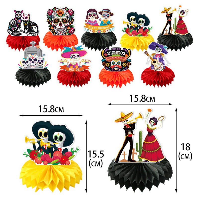 Tema mexicano Día de los muertos Decoración de fiesta Decoración de panal Decoración de ambiente de terror Decoración de escritorio de calavera image 6