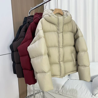 羽绒服女2025冬季新款短款连帽白鸭绒面包服外套品牌女装批发货源