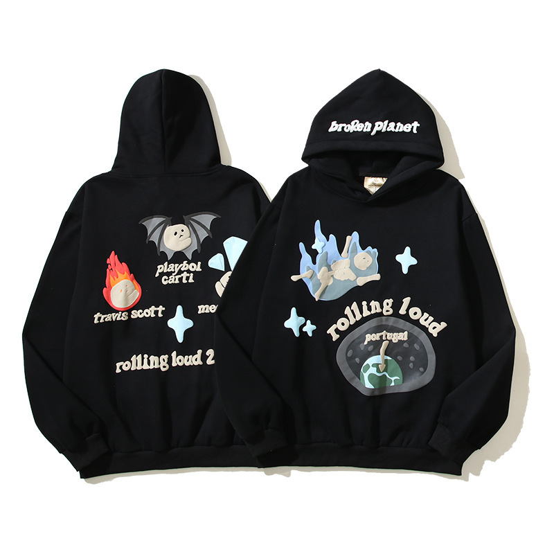 Women's Clothing trend graffiti skull foam print hooded sweatshirt jacket_voghion.com