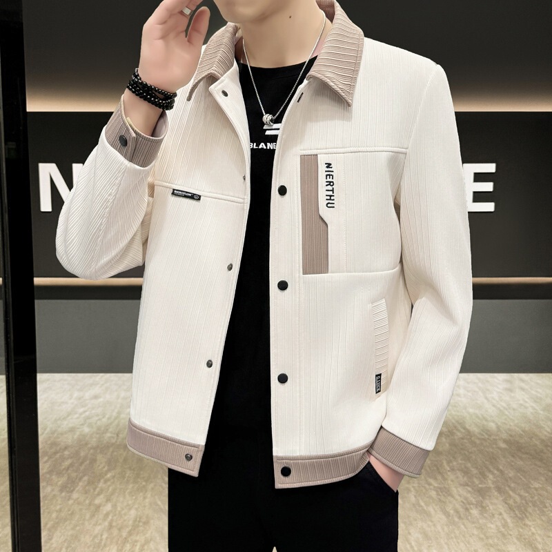 New Spring and Autumn Men's Jacket with Turn-down Collar, Fashionable Casual Workwear, Versatile Short Loose Trendy Coat for Young Men