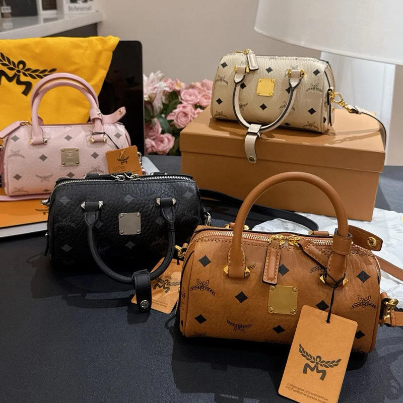Mc's Classic Printed New Mini Boston Pillow Bag Handbag, Shoulder Crossbody Bag, Casual Versatile Light Luxury Mc's Classic Printed New Mini Boston Pillow Bag Handbag, Shoulder Crossbody Bag, Casual Versatile Light Luxury