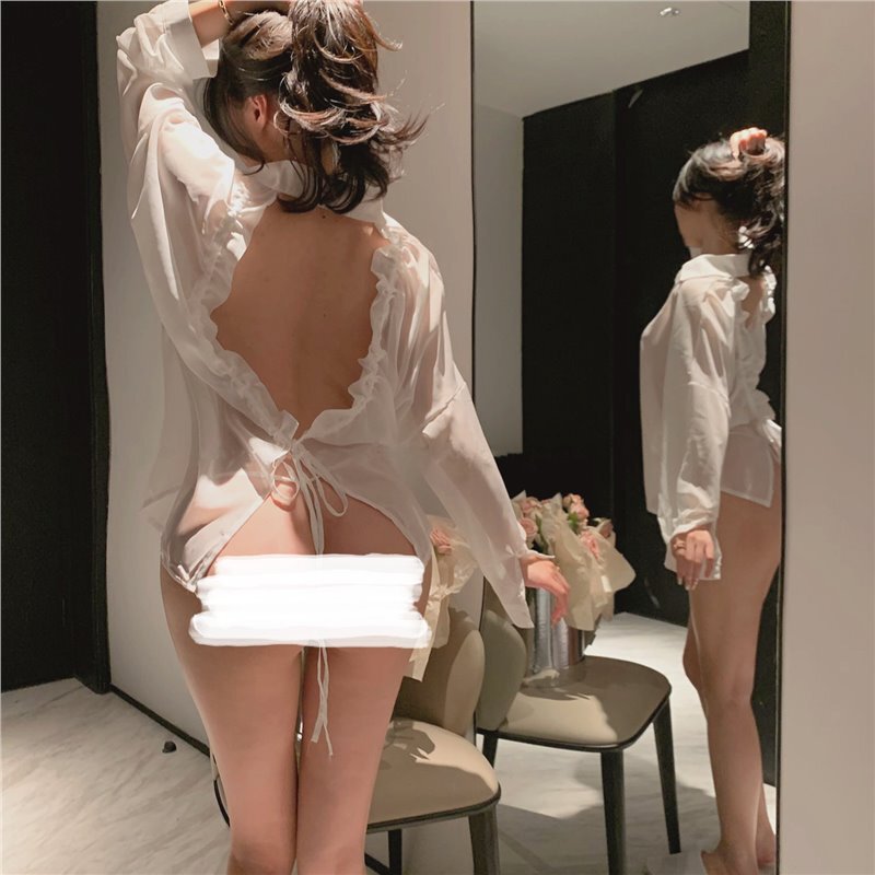 Sexy Underwear Women's Sexy Leaky Boyfriend Shirt Bra No-off Perspective Temptation Chiffon Pajamas Home Clothes