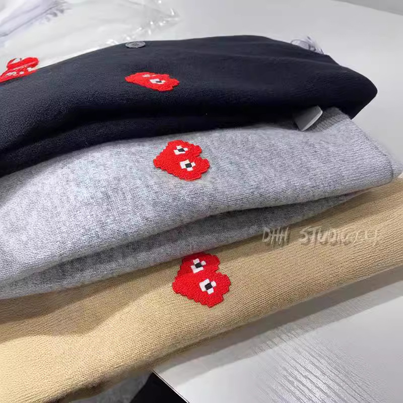 Playcdg Kawauchi Invader Joint Embroidered Heart Couple Wool Cardigan Fine Wool Long-Sleeve Inner Wear Playcdg Kawauchi Invader Joint Embroidered Heart Couple Wool Cardigan Fine Wool Long-Sleeve Inner Wear