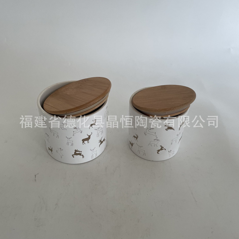 Cerámica Navidad ciervos Flor de almacenamiento de papel tarro simple hogar cocina granos dulces merienda almacenamiento sellado tarro