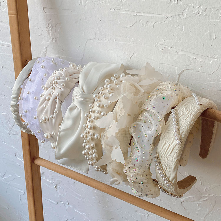 Fashion Style Fashion Bow Knot Cloth Handmade Pearl Hair Band