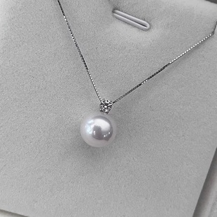 18k Gold Classic Diana Pendant Necklace 8-14mm Round Extreme Light Natural Freshwater Zhuji Pearl