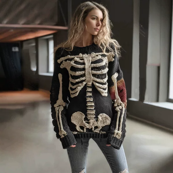 European and American Halloween Hot-Selling 3D Digital Print Women's Round-Neck Loose Sweater with a Soft Texture, Casual and Fashionable