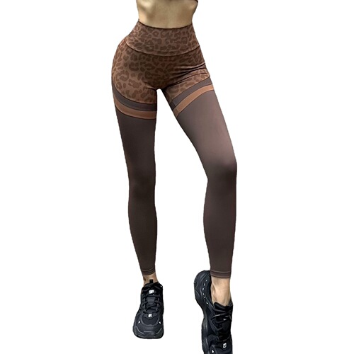 European and American leopard print stitching fitness yoga tights trousers feminine stretch breathable seamless high waist hip lift quick drying