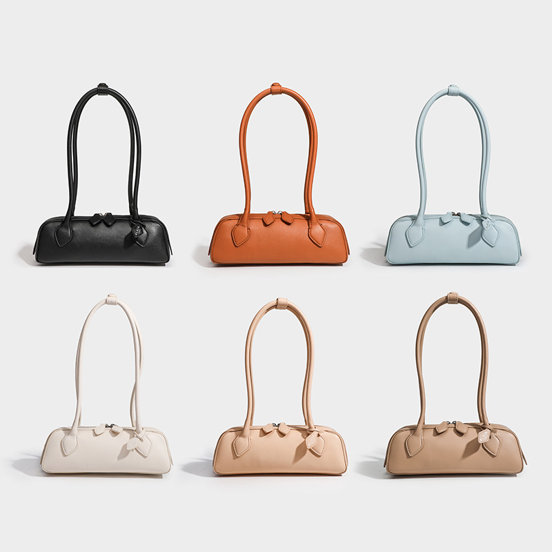 French Niche Baguette Bag Retro Underarm Bag Genuine Leather Women's Handbag Casual Commuter Versatile Shoulder Bag - Thumbnail 4