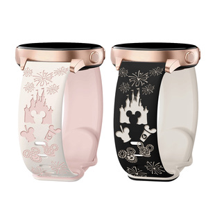 Suitable for Samsung Watch4/5/6 Watch Strap Two-Color Laser Engraving Castle Paradise Embossed Engraving 20mm Silicone Watch Strap