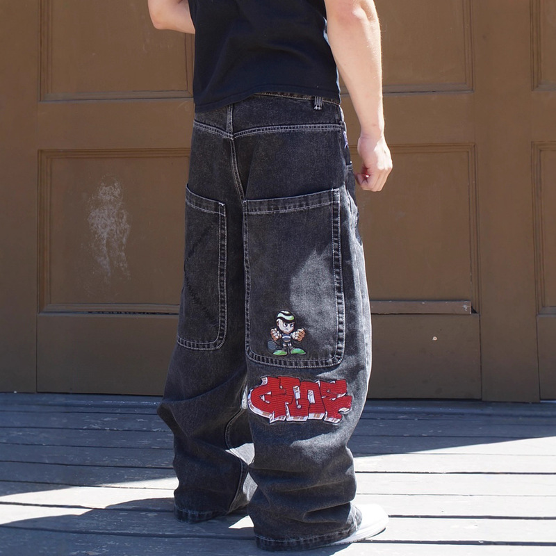 Cross-Border American High Street Jnco Letter Embroidered Straight Jeans Men's Fashion Casual Versatile Slim Denim