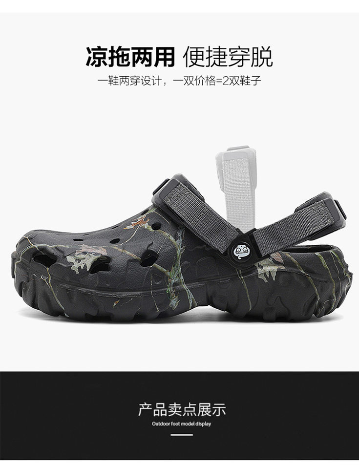 Dép sandal nam đế bệt thoáng khí kiểu lỗ tròn hai kiểu đeo — màu kaki, trắng, đen chi tiết 4