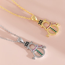 新款亚马逊圣诞系列圣诞雪人吊坠项链铜镀金镶彩锆简约锁骨链礼物